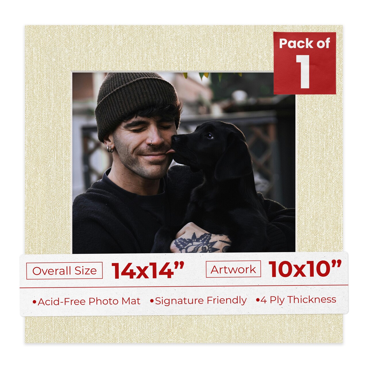 Off White Canvas Mat Board for 14x14 Frames - Fits 10x10 Photos